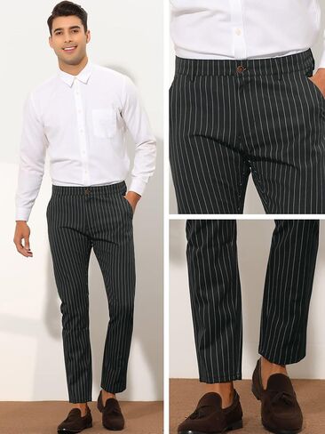 Lars Amadeus Stripes Dress Pants for Men's Slim Fit Business Flat Front Chino Trousers in Saudi Arabia