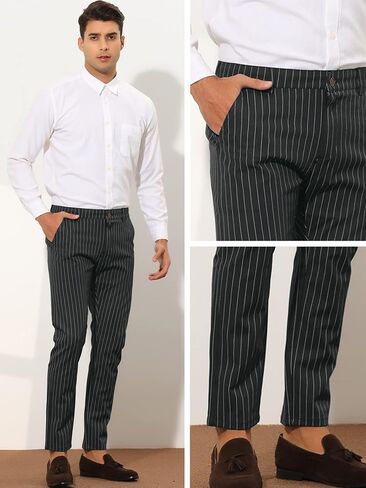 Lars Amadeus Stripes Dress Pants for Men's Slim Fit Business Flat Front Chino Trousers in Saudi Arabia