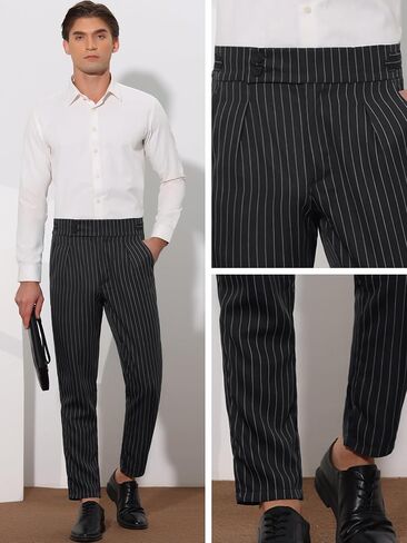 Lars Amadeus Striped Tapered Pants for Men's Pleated Front Formal Dress Pants in Saudi Arabia