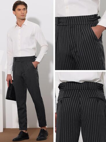 Lars Amadeus Striped Tapered Pants for Men's Pleated Front Formal Dress Pants in Saudi Arabia