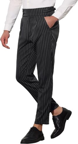 Lars Amadeus Striped Tapered Pants for Men's Pleated Front Formal Dress Pants in Saudi Arabia