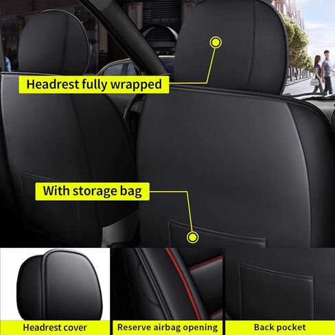 أغطية مقاعد السيارة من DIKSOAKR تناسب Subaru Outback 2010-2023 2024، 5 مقاعد من الجلد الصناعي مع وسادة هوائية متوافقة، واقي مقعد السيارة مقاوم للماء (أسود) in Kuwait