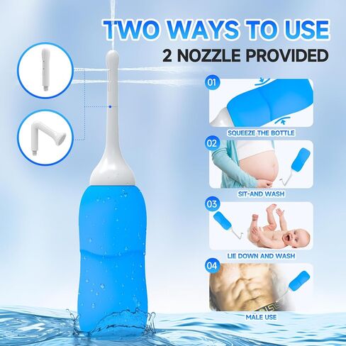Riselaly Peri Bottle Postpartum Essentials with 2 Interchangeable Spray Heads, Portable Bidet for Women, Anti Backflow Enema Connected to Shower Hole, Anal Douche for Women, Douches for Men in Saudi Arabia