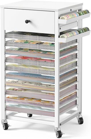 منظم تخزين الورق مقاس 12 × 12 من كايدو - عربة تخزين متدحرجة ذات 10 طبقات مع درج لصياغة طاولة تنظيم محطة العمل لغرفة الحرف اليدوية المنزلية in Kuwait