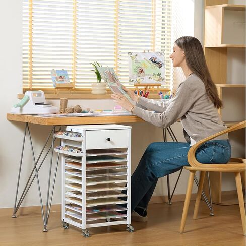 منظم تخزين الورق مقاس 12 × 12 من كايدو - عربة تخزين متدحرجة ذات 10 طبقات مع درج لصياغة طاولة تنظيم محطة العمل لغرفة الحرف اليدوية المنزلية in Kuwait