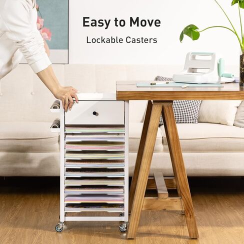 منظم تخزين الورق مقاس 12 × 12 من كايدو - عربة تخزين متدحرجة ذات 10 طبقات مع درج لصياغة طاولة تنظيم محطة العمل لغرفة الحرف اليدوية المنزلية in Kuwait