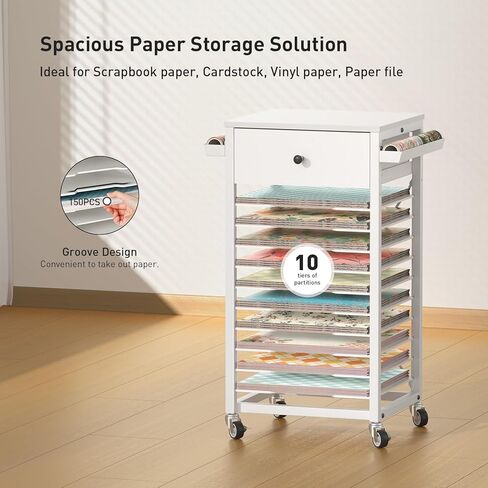 منظم تخزين الورق مقاس 12 × 12 من كايدو - عربة تخزين متدحرجة ذات 10 طبقات مع درج لصياغة طاولة تنظيم محطة العمل لغرفة الحرف اليدوية المنزلية in Kuwait