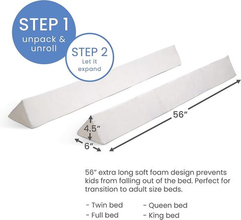 Delta Children Extra Long Foam Bedrail Bumper - Guardrail for Toddlers & Kids with Water-Resistant, Non-Slip & Machine Washable Cover - 2pk, White in Saudi Arabia