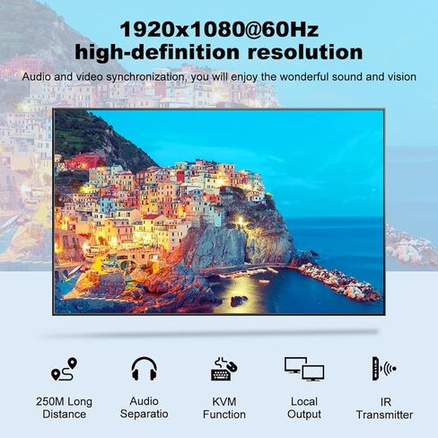 موسع JCHICI HDMI KVM يصل إلى 150 م - 250 م (500 قدم - 820 قدم)، موسع HDMI فوق Cat5e/6 مع وظيفة الحلقة، HD 1080P@60HZ، دعم لوحة مفاتيح USB والتحكم بالأشعة تحت الحمراء in Kuwait