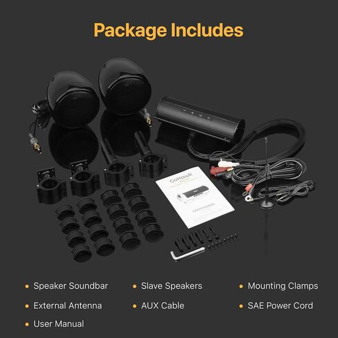 مكبرات صوت ستيريو GoHawk RD8-X40 بقدرة 600 وات مضادة للماء تعمل بتقنية البلوتوث للدراجات النارية، مكبرات صوت 4 بوصة، 7/8-1.25 بوصة. نظام مضخم صوت لمشغل موسيقى MP3، هارلي ATV، USB، راديو أسود in Kuwait