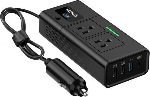 Leinsis 200W Car Power Inverter,2024 Latest Version Car Inverter 12v to 110v，Quick Charge PD 30W Type-C,QC3.0 USB-A,1.1A&2A USB-A, Overvoltage Protection, Key Switch, Voltage Display（Matte Black） in Saudi Arabia