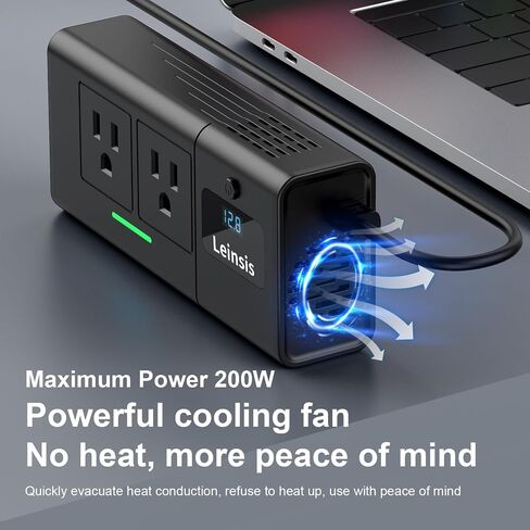 Leinsis 200W Car Power Inverter,2024 Latest Version Car Inverter 12v to 110v，Quick Charge PD 30W Type-C,QC3.0 USB-A,1.1A&2A USB-A, Overvoltage Protection, Key Switch, Voltage Display（Matte Black） in Saudi Arabia