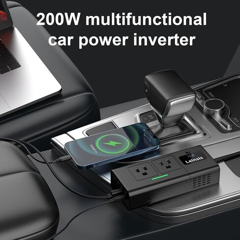 Leinsis 200W Car Power Inverter,2024 Latest Version Car Inverter 12v to 110v，Quick Charge PD 30W Type-C,QC3.0 USB-A,1.1A&2A USB-A, Overvoltage Protection, Key Switch, Voltage Display（Matte Black） in Saudi Arabia