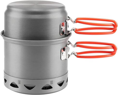 وعاء التخييم من خشب القيقب الناري، مجموعة أوعية الطبخ القابلة للطي لشخص واحد، 268 جرام FMC-217، أواني طهي مفردة خفيفة الوزن للاستخدام الخارجي مع مبادل حراري in Kuwait