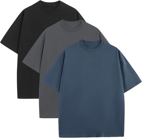 Men's Oversized T-Shirts Heavyweight Cotton Tee Crew Neck Short Sleeve T Shirts Loose Fit Basic Essential Soft Classic Tees in Saudi Arabia