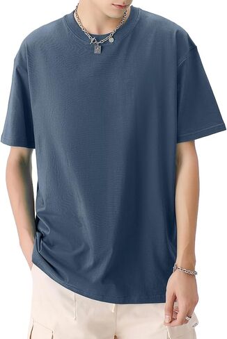 Men's Oversized T-Shirts Heavyweight Cotton Tee Crew Neck Short Sleeve T Shirts Loose Fit Basic Essential Soft Classic Tees in Saudi Arabia