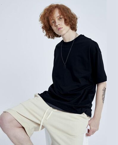 Men's Oversized T-Shirts Heavyweight Cotton Tee Crew Neck Short Sleeve T Shirts Loose Fit Basic Essential Soft Classic Tees in Saudi Arabia