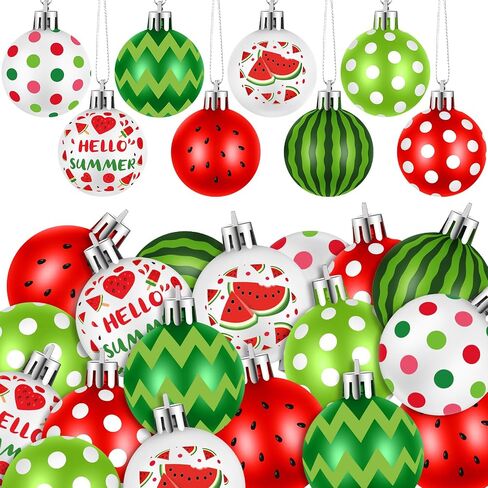 Civaner 24 Pcs 1.57 Inch Summer Tree Ornaments Watermelon Decorative Hanging Ornaments Watermelon Summer Ball Ornaments Plastic Watermelon Hanging Decors for Party Supplies Door Wreath Garland Gift in Saudi Arabia