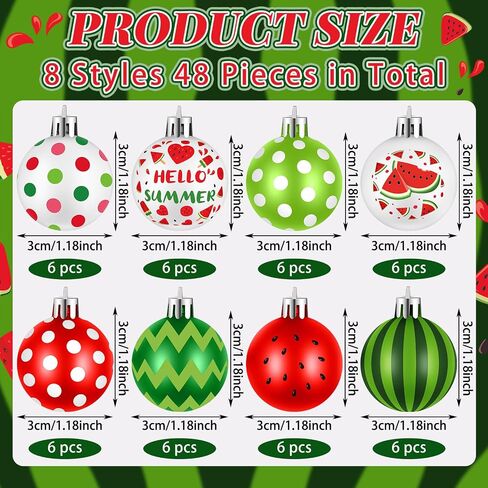 Civaner 24 Pcs 1.57 Inch Summer Tree Ornaments Watermelon Decorative Hanging Ornaments Watermelon Summer Ball Ornaments Plastic Watermelon Hanging Decors for Party Supplies Door Wreath Garland Gift in Saudi Arabia