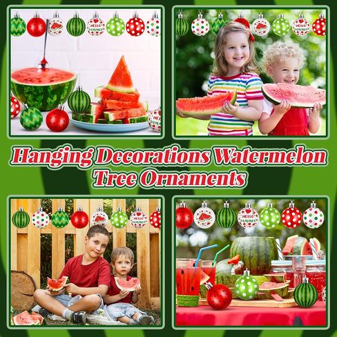 Civaner 24 Pcs 1.57 Inch Summer Tree Ornaments Watermelon Decorative Hanging Ornaments Watermelon Summer Ball Ornaments Plastic Watermelon Hanging Decors for Party Supplies Door Wreath Garland Gift in Saudi Arabia