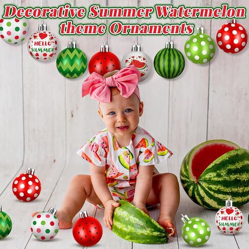 Civaner 24 Pcs 1.57 Inch Summer Tree Ornaments Watermelon Decorative Hanging Ornaments Watermelon Summer Ball Ornaments Plastic Watermelon Hanging Decors for Party Supplies Door Wreath Garland Gift in Saudi Arabia