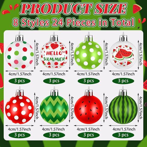 Civaner 24 Pcs 1.57 Inch Summer Tree Ornaments Watermelon Decorative Hanging Ornaments Watermelon Summer Ball Ornaments Plastic Watermelon Hanging Decors for Party Supplies Door Wreath Garland Gift in Saudi Arabia