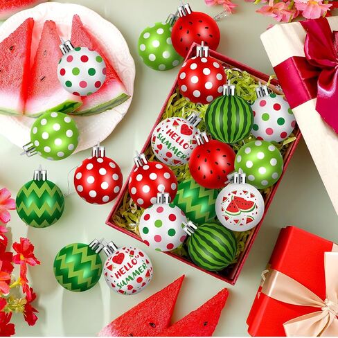Civaner 24 Pcs 1.57 Inch Summer Tree Ornaments Watermelon Decorative Hanging Ornaments Watermelon Summer Ball Ornaments Plastic Watermelon Hanging Decors for Party Supplies Door Wreath Garland Gift in Saudi Arabia