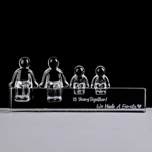 Crystal 15th Wedding Gifts on Anniversary for Her, 15 Years Together We Made A Family Glass Ornament for Wife (1 Child) in Saudi Arabia