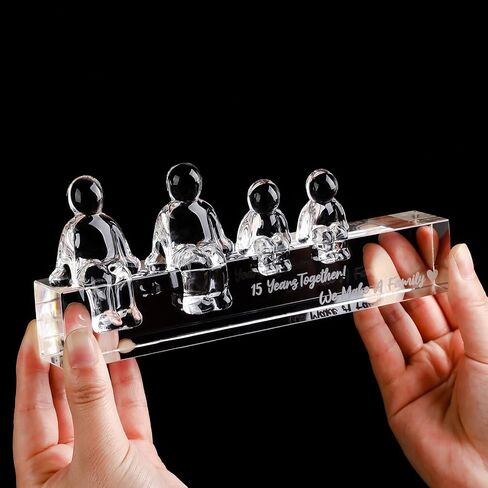 Crystal 15th Wedding Gifts on Anniversary for Her, 15 Years Together We Made A Family Glass Ornament for Wife (1 Child) in Saudi Arabia