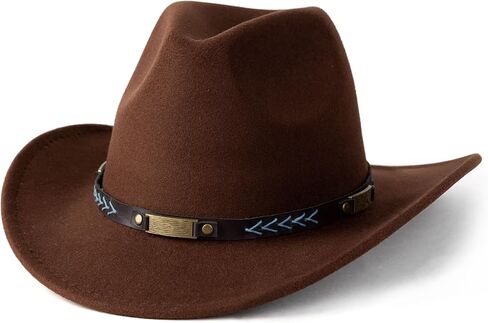 EOGIMI Men Women Western Cowboy Hat Classic Roll Up Cowgirl Hats with Buckle Belt in Kuwait