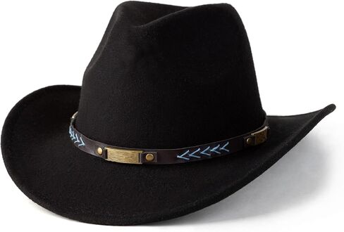 EOGIMI Men Women Western Cowboy Hat Classic Roll Up Cowgirl Hats with Buckle Belt in Kuwait