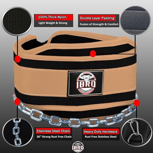 IBRO Advanced Fitness Dipping Belt with heavy Duty Long Steel Chain | Weighted Dips, Pullups, Bodybuilding, Weight Lifting | Neoprene Waist Support | for Men and Women in Saudi Arabia