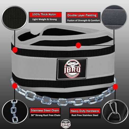 IBRO Advanced Fitness Dipping Belt with heavy Duty Long Steel Chain | Weighted Dips, Pullups, Bodybuilding, Weight Lifting | Neoprene Waist Support | for Men and Women in Saudi Arabia