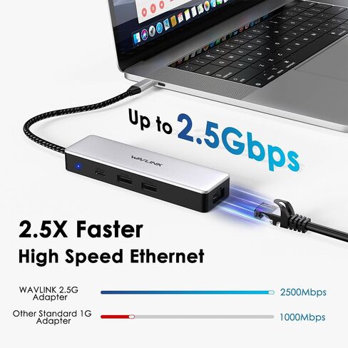 Wavlink USB C to Ethernet Adapter 2.5G Gbps, 2024 New USB C Hub with RJ45 Gigabit, Compatible with MacBook Pro, iPad Pro, Dell XPS, Surface Laptops, Chromebook in Saudi Arabia