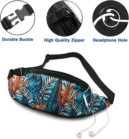 Tropical Blue Leaf Casual Fanny Waist Pack For Men Women Adjustable Belt Waist Bag For Traveling Hiking Cycling Running Festival Rave in Saudi Arabia