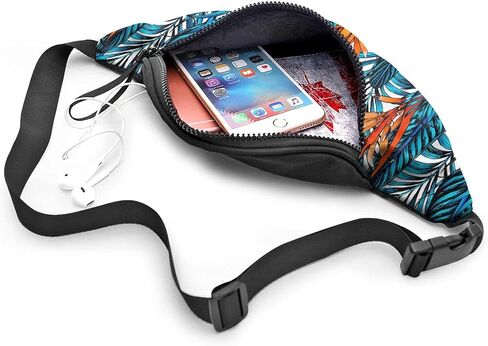Tropical Blue Leaf Casual Fanny Waist Pack For Men Women Adjustable Belt Waist Bag For Traveling Hiking Cycling Running Festival Rave in Saudi Arabia