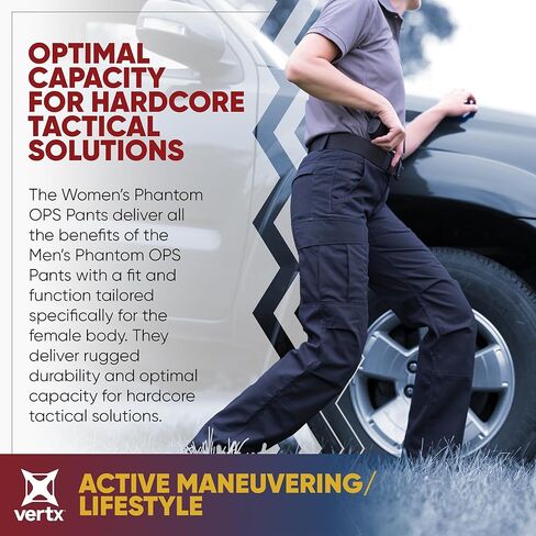 بنطلون تكتيكي للنساء من Vertx Phantom OPS مع جيوب، خفيف الوزن كاجوال في الهواء الطلق مقاوم للماء، ملابس عمل قتالية، عمليات تكتيكية، سروال موحد، ساق مستقيمة، كحلي، 02x34 in Kuwait