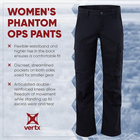 بنطلون تكتيكي للنساء من Vertx Phantom OPS مع جيوب، خفيف الوزن كاجوال في الهواء الطلق مقاوم للماء، ملابس عمل قتالية، عمليات تكتيكية، سروال موحد، ساق مستقيمة، كحلي، 02x34 in Kuwait