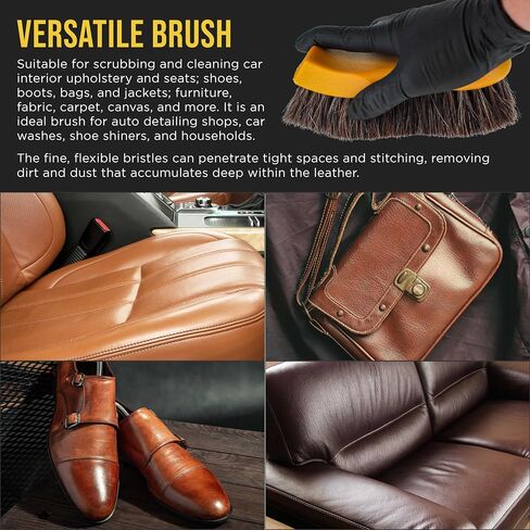 Dura-Gold Long Bristle Horse Hair Leather Cleaning Brush - Scrub Clean Car Interior Upholstery, Seats, Furniture, Fabric, Carpet, Shoes Boots Sneakers - Auto Detailing, Scrubbing Removing Stains, Dirt in Saudi Arabia