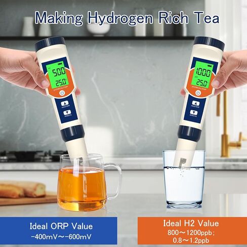 جهاز اختبار مياه الهيدروجين من Yewhick، مجموعة عداد درجة الحرارة 4 في 1 PH ORP H2، جهاز قياس درجة الحرارة H2 PPB/PPM، جهاز اختبار الهيدروجين المذاب لزجاجة مياه الهيدروجين، جهاز قياس درجة الحموضة الهيدروجيني الدقيق لمياه الشرب in Kuwait