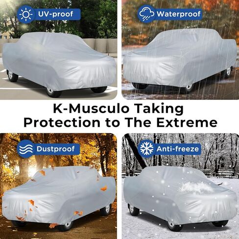 K-Musculo Truck Cover Waterproof All Weather, Heavy Duty Outdoor Pickup Cover Anti-UV Rain Protection, Universal Fit F-150, RAM 1500 Etc.(Length Up to 210 inch) M. in Kuwait