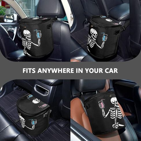 ALAZA Funny Skull Halloween Waterproof Car Trash Can with Lid Cute Car Organizer Bin Insulated Cooler Bag for Back/Front Seat in Saudi Arabia