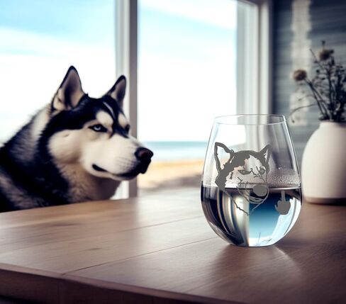 Mothers Day Gifts for Husky Dog Mom, Husky Gifts, Husky Dog Engraved Wine Water Drinking Glass in Kuwait