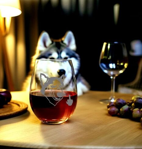Mothers Day Gifts for Husky Dog Mom, Husky Gifts, Husky Dog Engraved Wine Water Drinking Glass in Kuwait