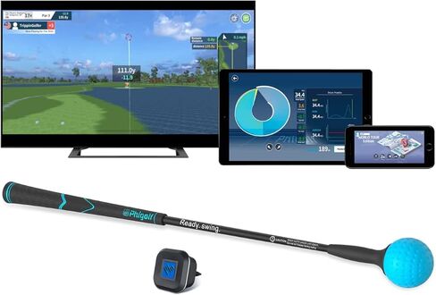 PHIGOLF World Tour Edition - Home Golf Simulator, Access 38,000+ Golf Courses Worldwide. Includes A Compact Weighted Swing Stick, 9-axis Swing Sensor, Supports Android and iOS Devices in Saudi Arabia
