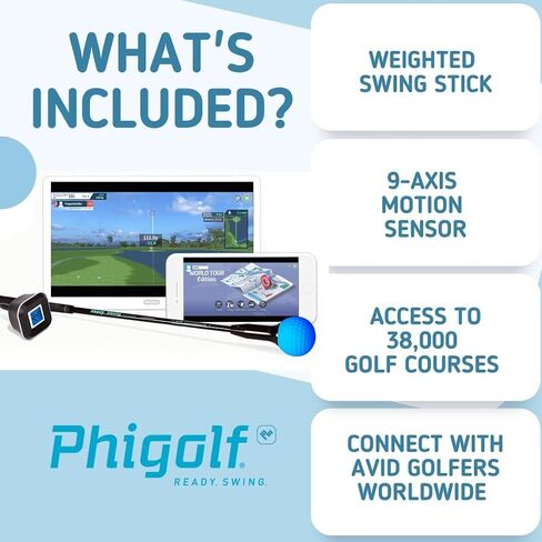 PHIGOLF World Tour Edition - Home Golf Simulator, Access 38,000+ Golf Courses Worldwide. Includes A Compact Weighted Swing Stick, 9-axis Swing Sensor, Supports Android and iOS Devices in Saudi Arabia