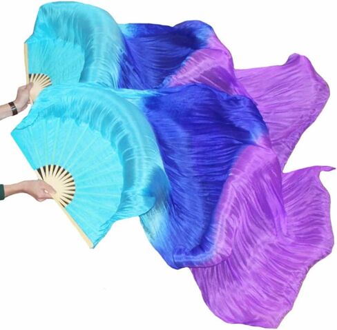 حجاب Nimiman للسيدات مصنوع يدويًا من الحرير لمروحة الرقص الشرقي باللون الفيروزي والأزرق والأرجواني (M) in Kuwait