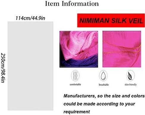 حجاب للرقص الشرقي من الحرير الأبيض النقي من نيميمان للراقصات الشرقيات 100% مادة حرير حقيقية 250114 سم (أبيض)، 2.5 م × 1.14 م in Kuwait