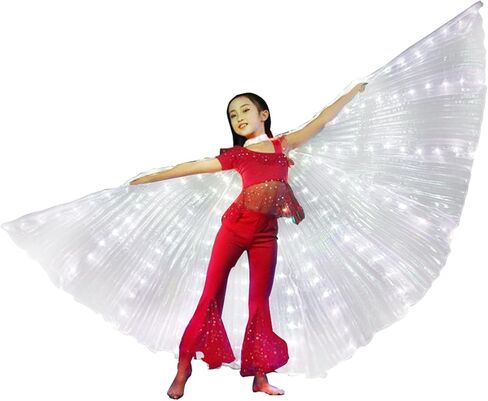 Faddare Belly Dance Wings, LED Belly Dance Wings Luminous B-utterfly Wing with Telescopic Stick for Kids Bar LED Wing Belly Dance Halloween Stage Wear (White) in Saudi Arabia