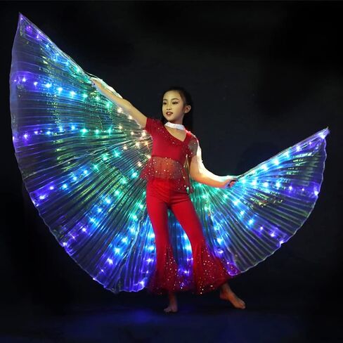 Faddare Belly Dance Wings, LED Belly Dance Wings Luminous B-utterfly Wing with Telescopic Stick for Kids Bar LED Wing Belly Dance Halloween Stage Wear (White) in Saudi Arabia